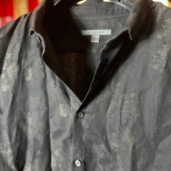 $398 JOHN VARVATOS Leaf Jacquard Black SHIRT (size L) - Picture 2 of 8